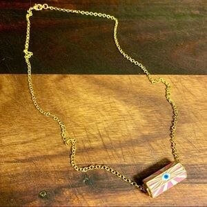 Evil Eye Charm Necklace in Pink White and Gold 18k GF Chain